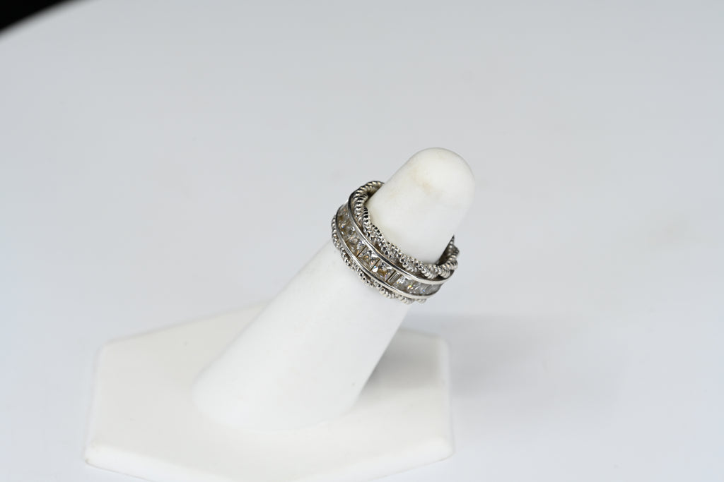 Sterling Silver Colorless Square Stone Band Ring