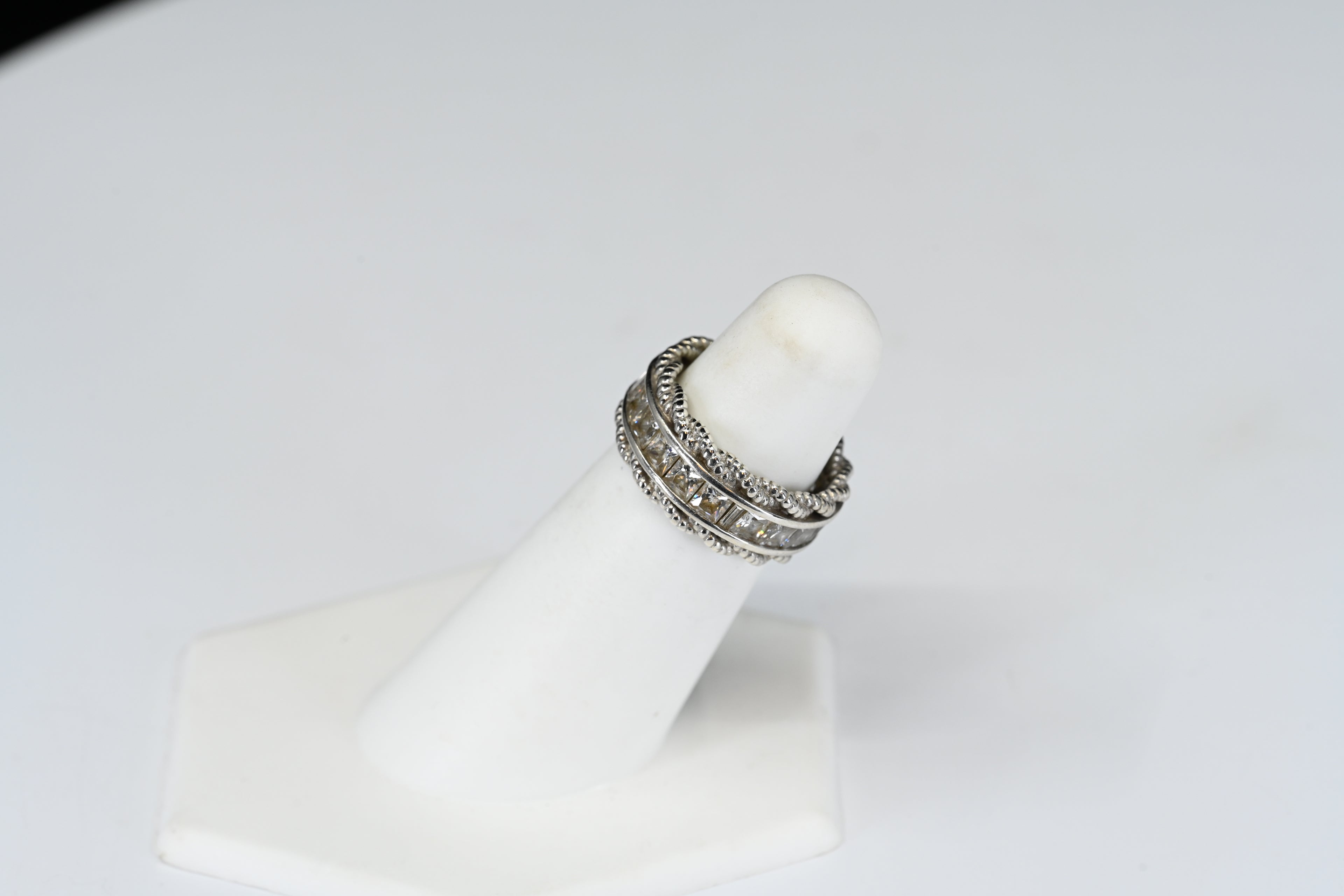 Sterling Silver Colorless Square Stone Band Ring