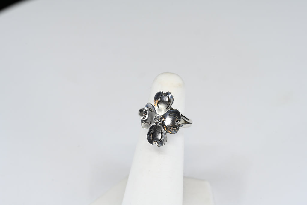Sterling Silver Floral Adjustable Band Ring