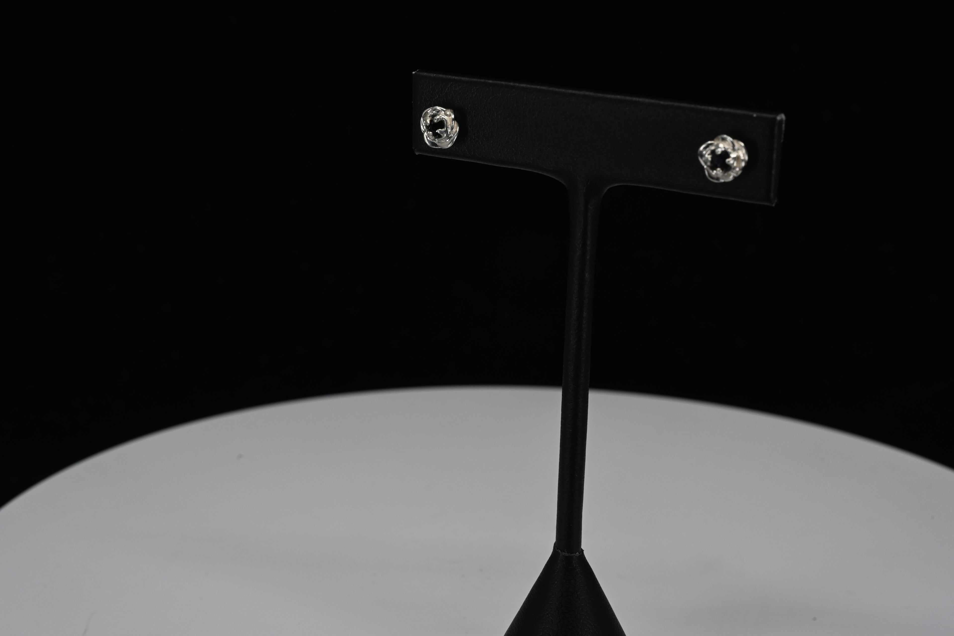 Sterling Silver Rose Circle Black Stone Stud Earrings