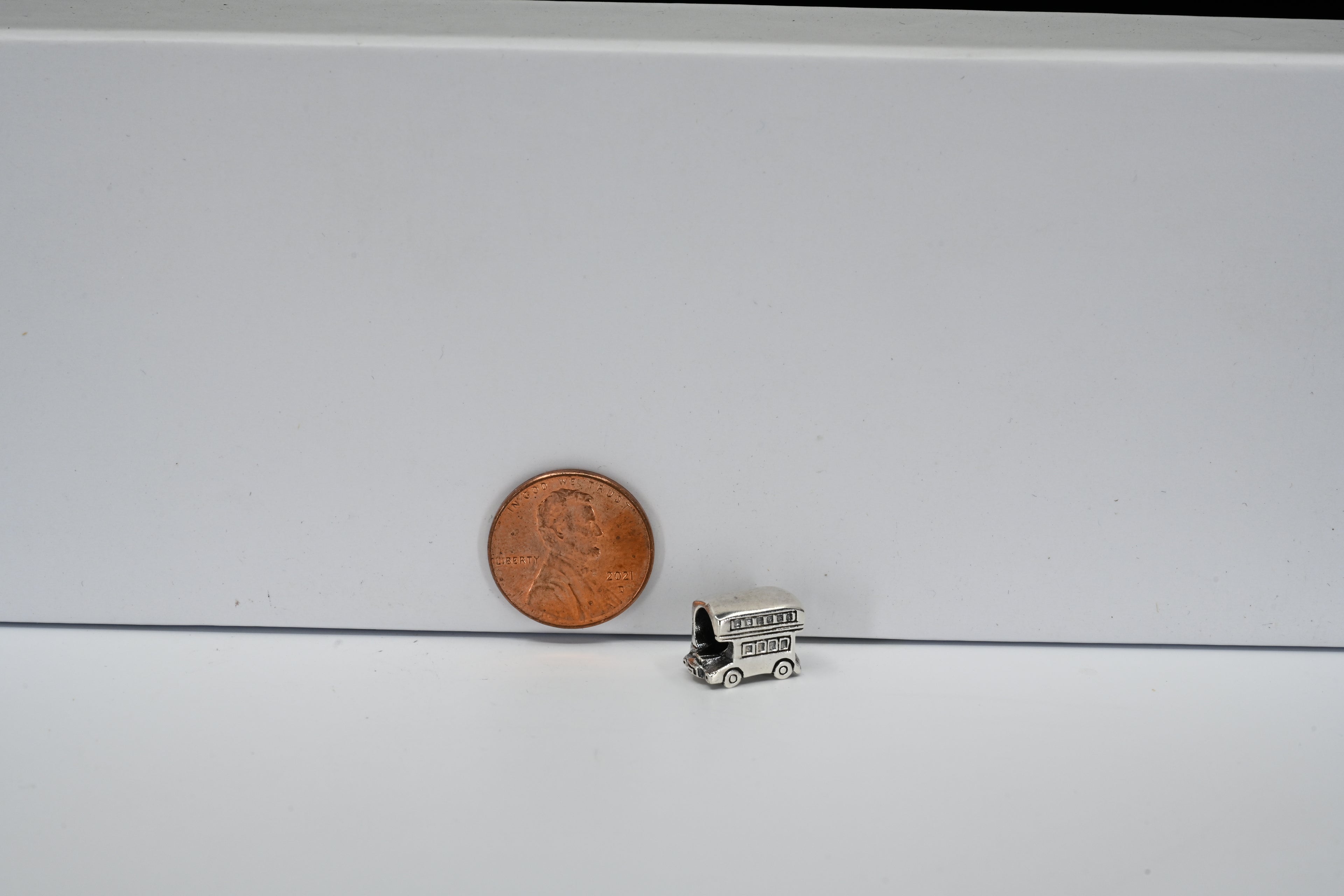 Sterling Silver Double Decker Bus  Beaded Charm