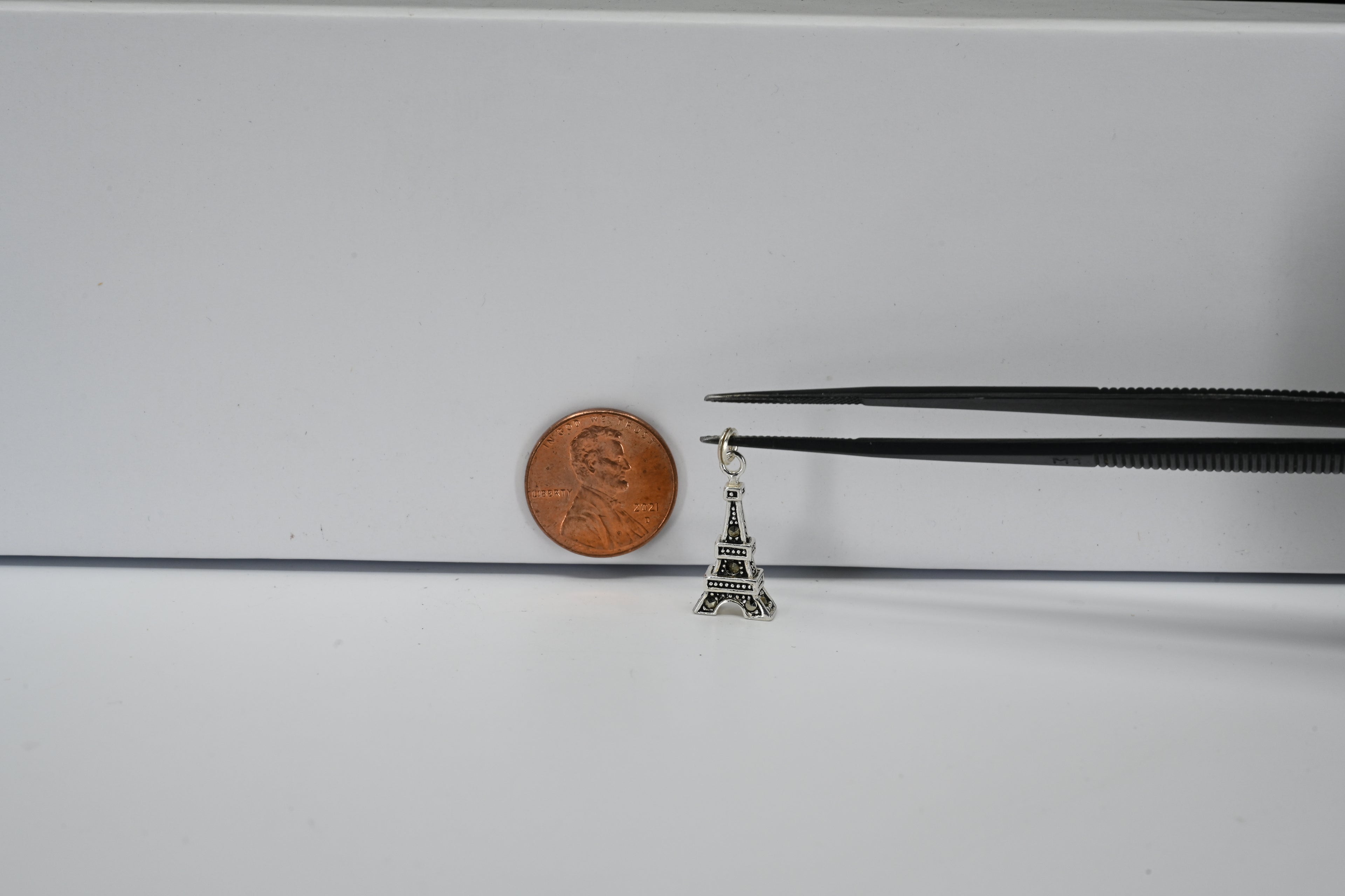 Sterling Silver  Eiffel Tower With Rhinestones Charm
