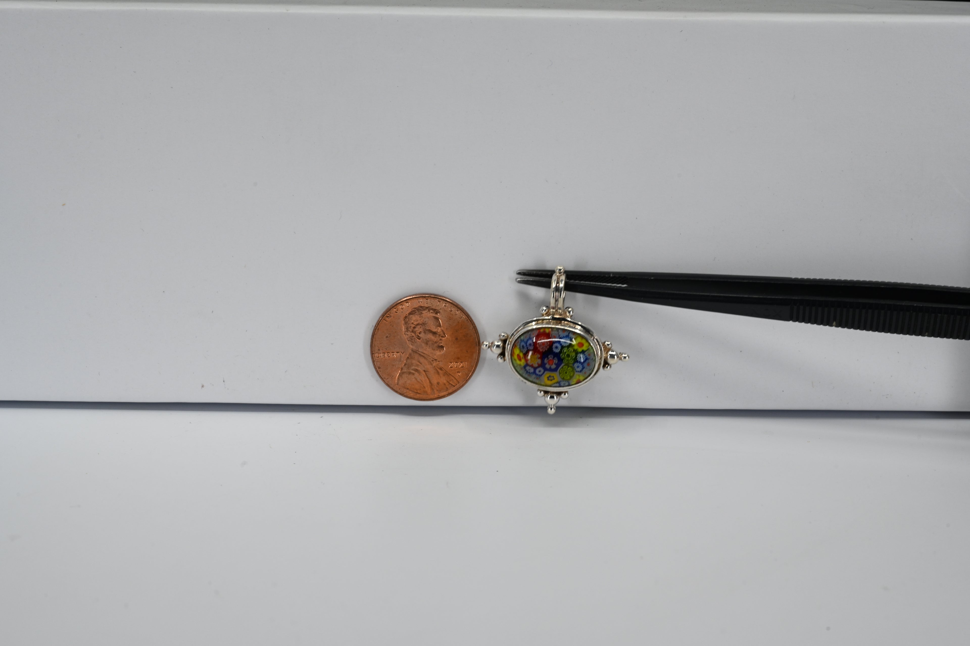 Sterling Silver Colorful Floral Oval Stone Pendant