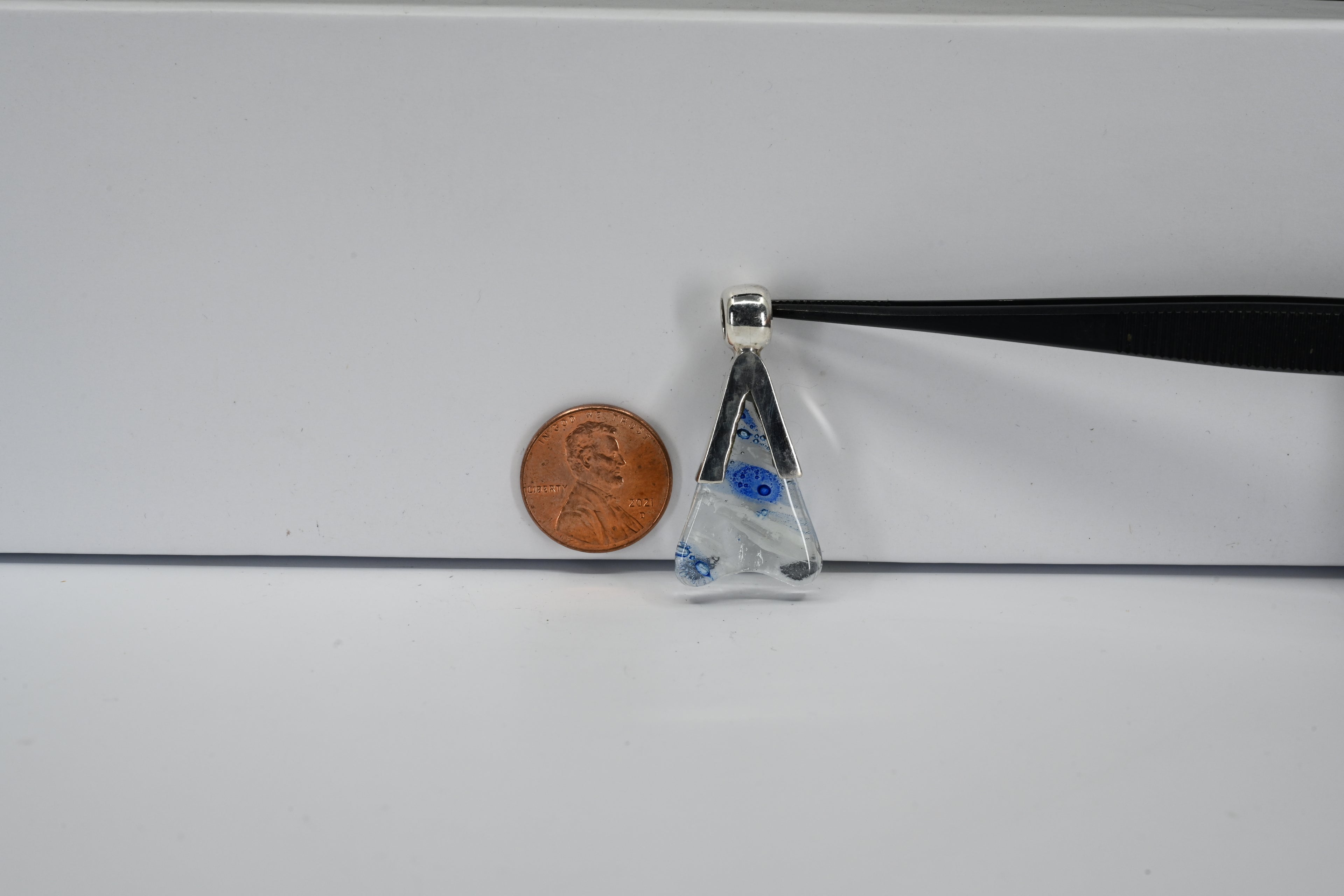 Sterling Silver Blue And White Glass Triangle Pendant