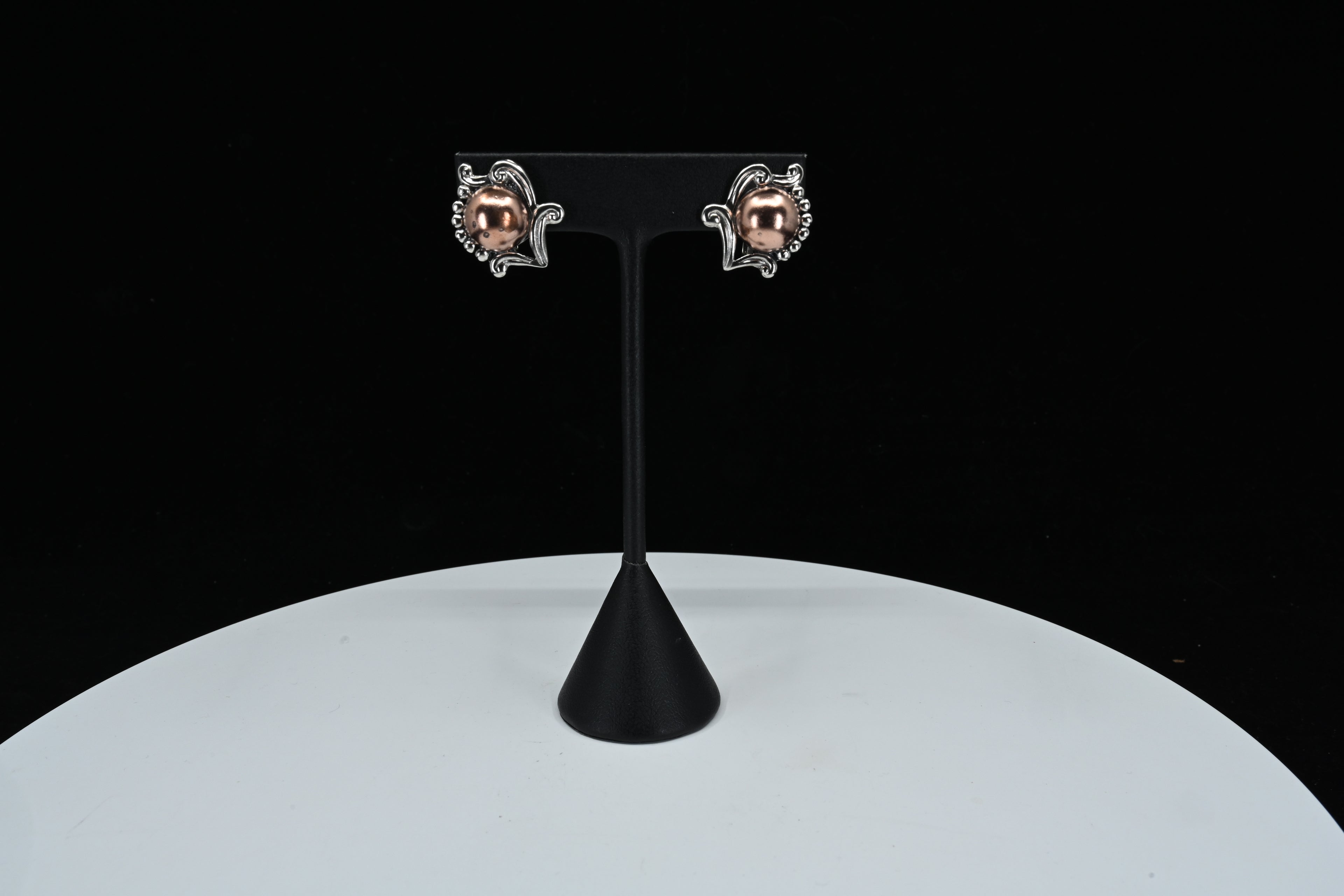 Sterling Silver Copper Center  Floral Clip On Earrings
