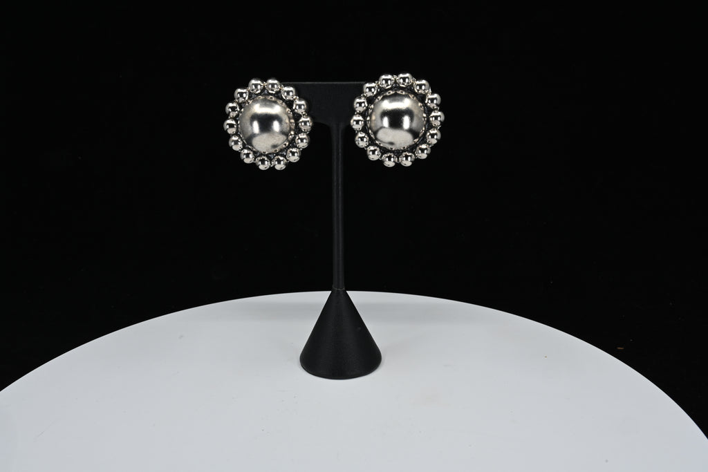 Sterling Silver Beaded Dome Clip On Earrings