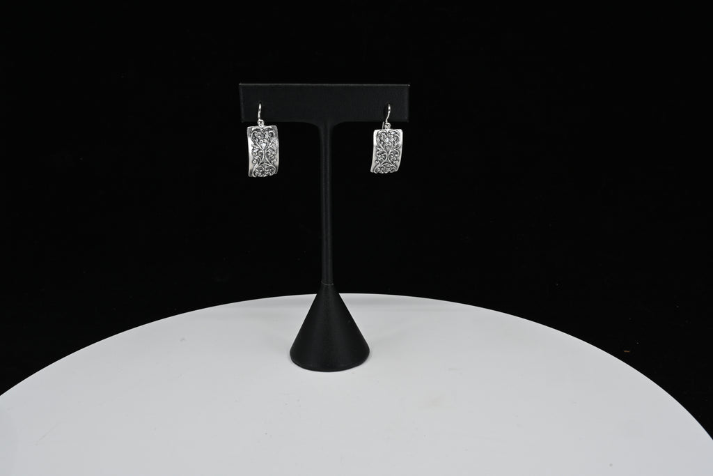 Sterling Silver Rectangle Floral Engraved Earrings
