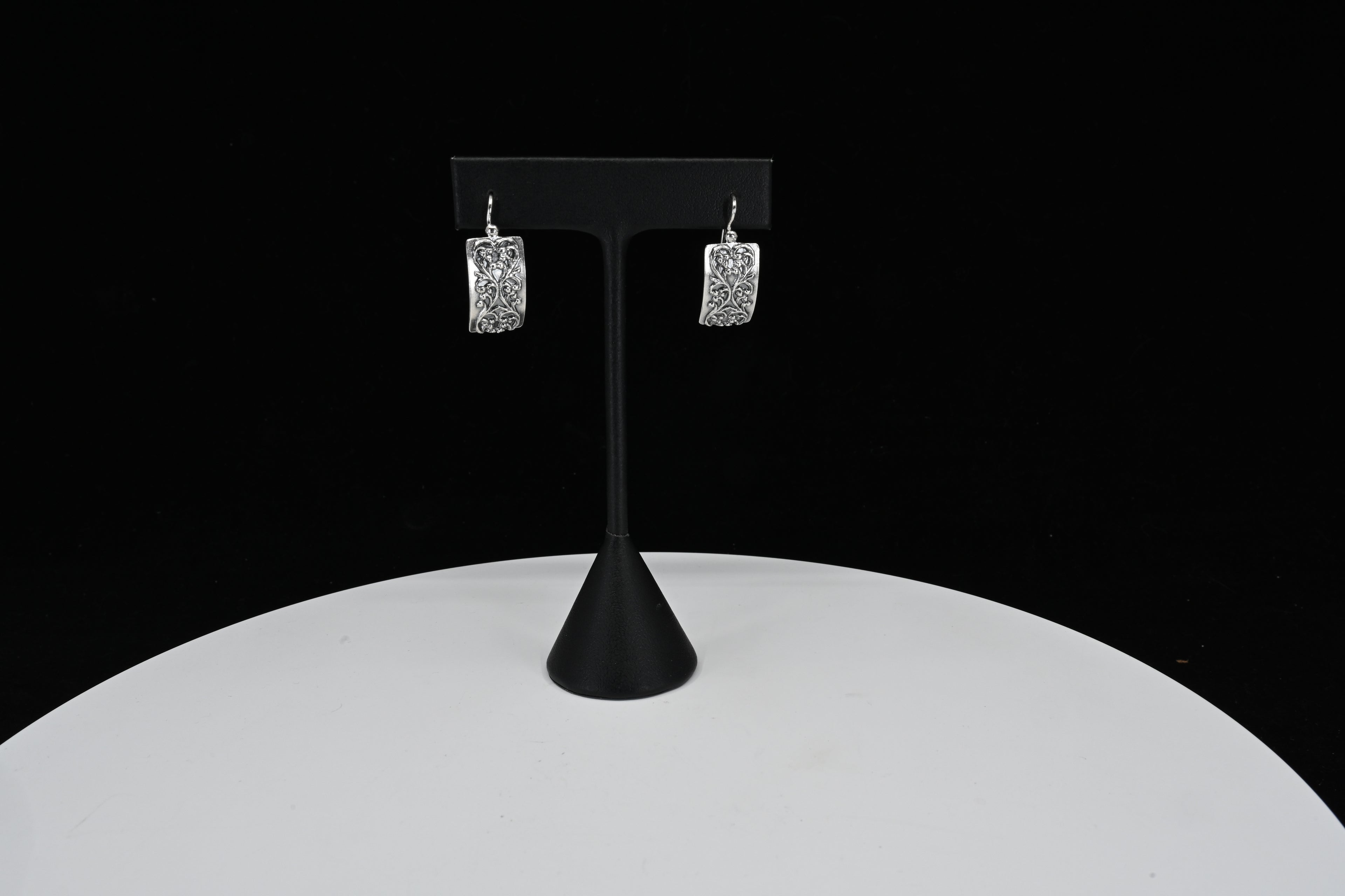 Sterling Silver Rectangle Floral Engraved Earrings