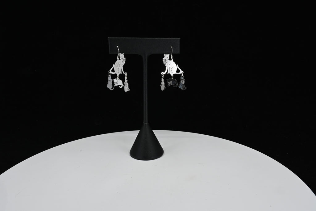 Sterling Silver Cat Dangle Earrings