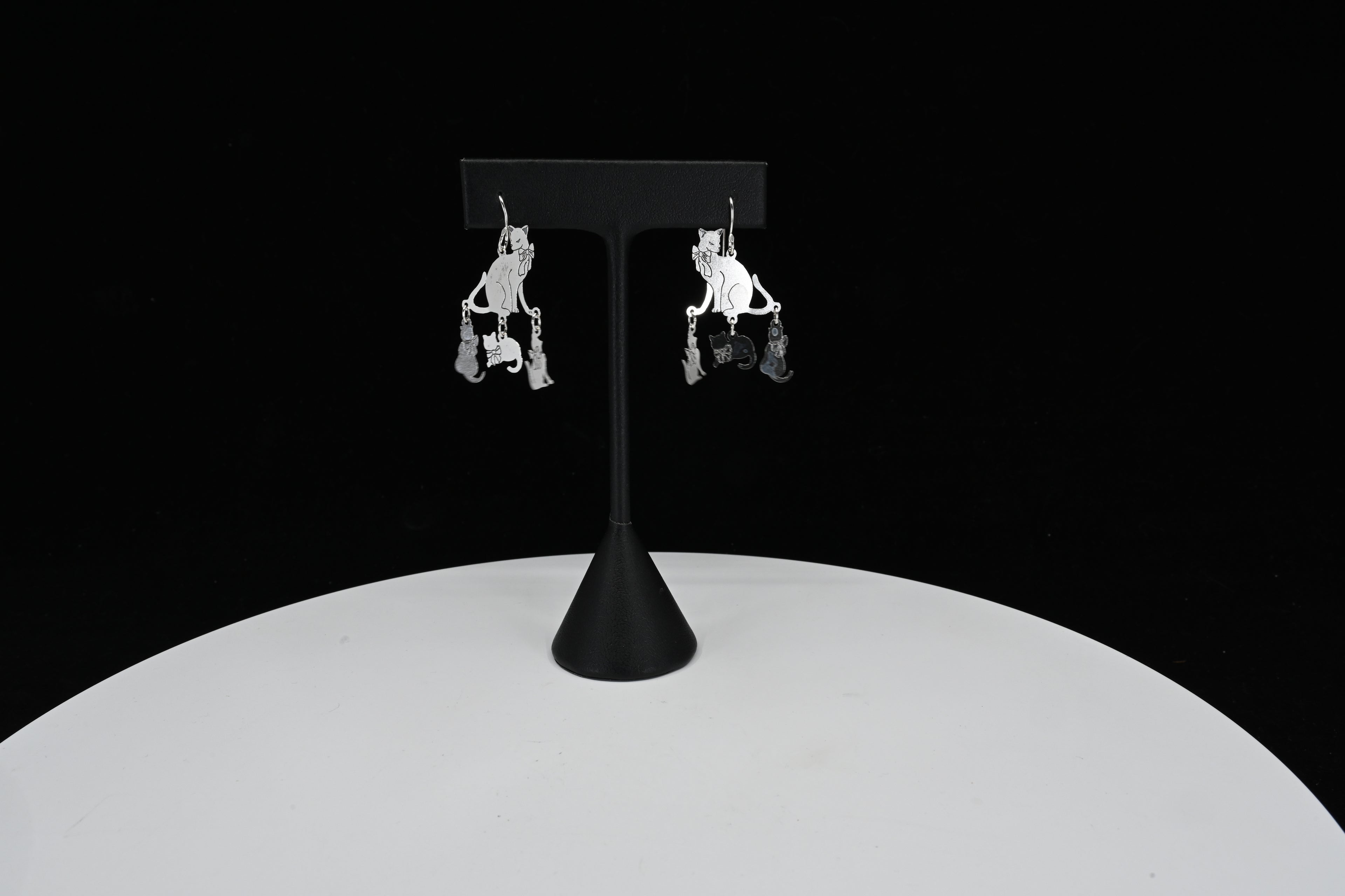 Sterling Silver Cat Dangle Earrings