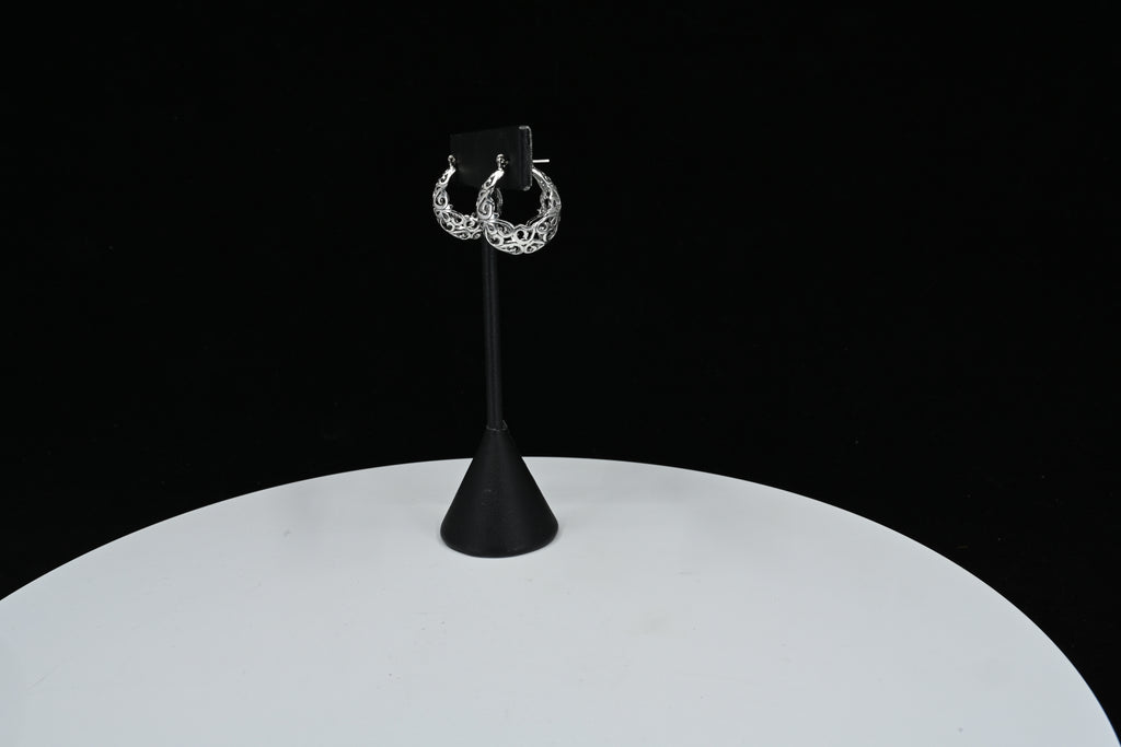 Sterling Silver Floral Filigree Hoop Earrings