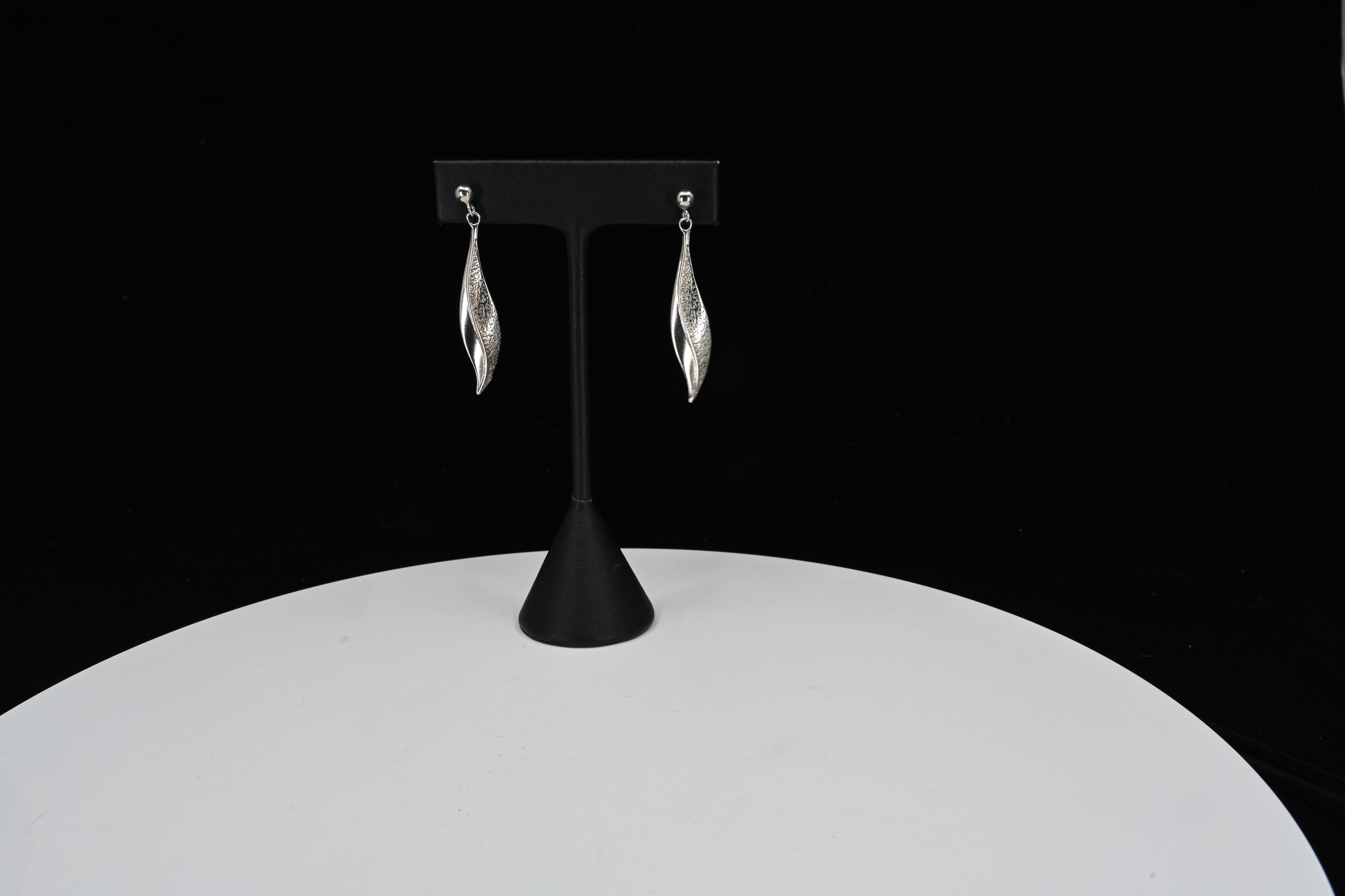Sterling Silver Floral Leaf Dangle Earrings