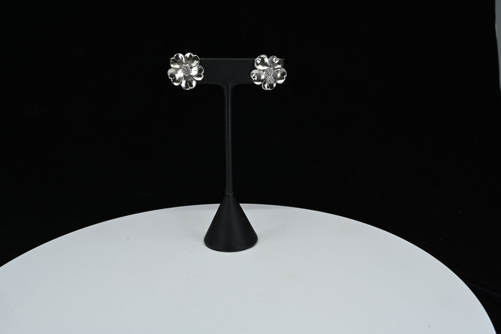 Sterling Silver Floral Clip On Earrings