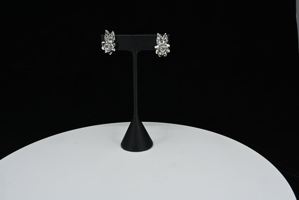 Sterling Silver Floral  Shaped Clip On Earrings