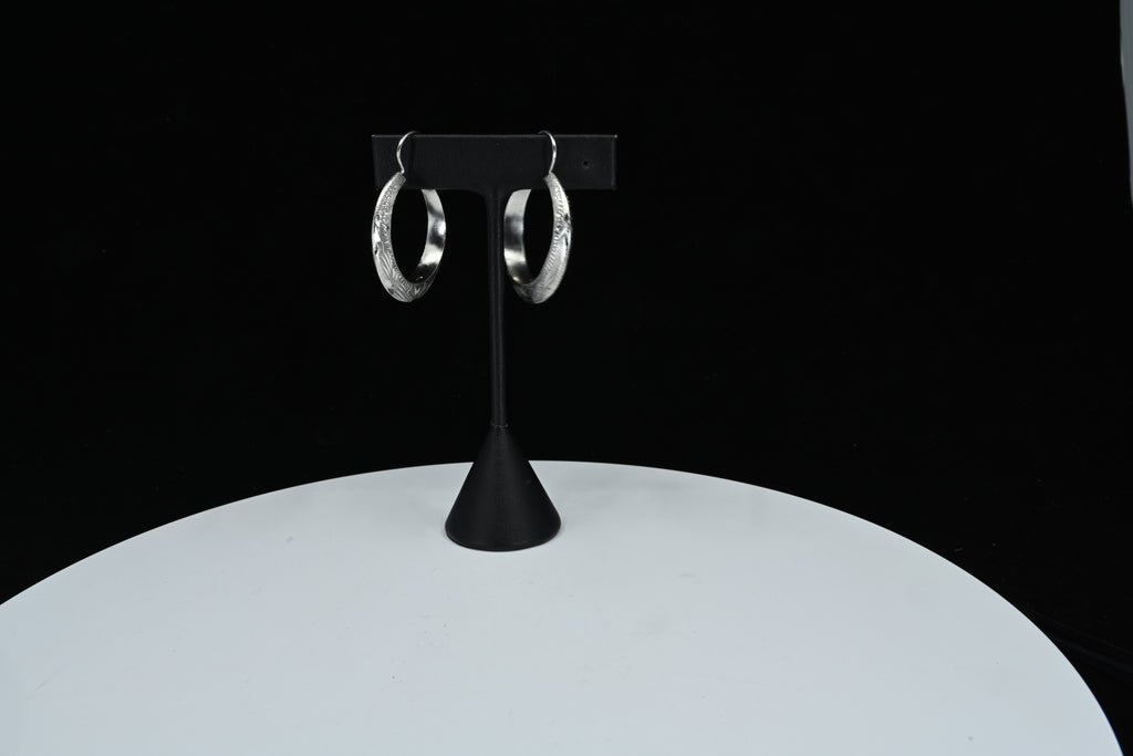 Sterling Silver Floral Engraved Hoop Earrings
