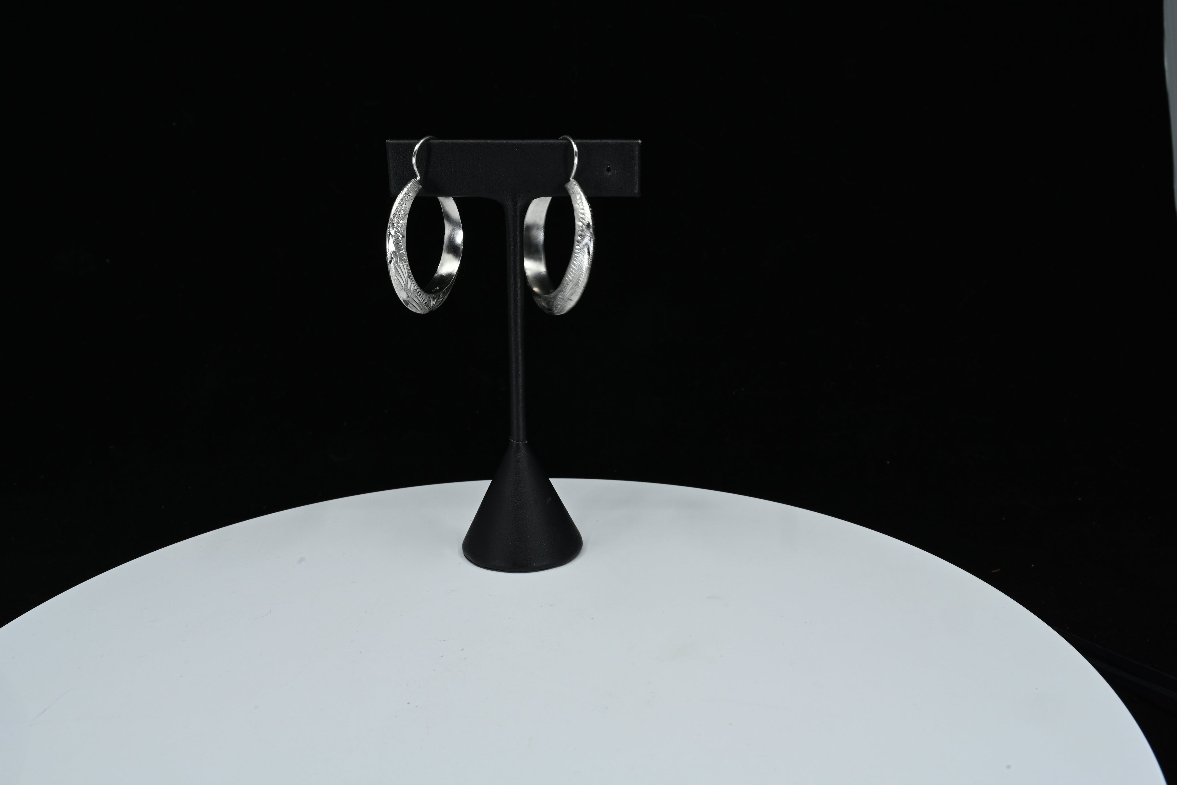 Sterling Silver Floral Engraved Hoop Earrings
