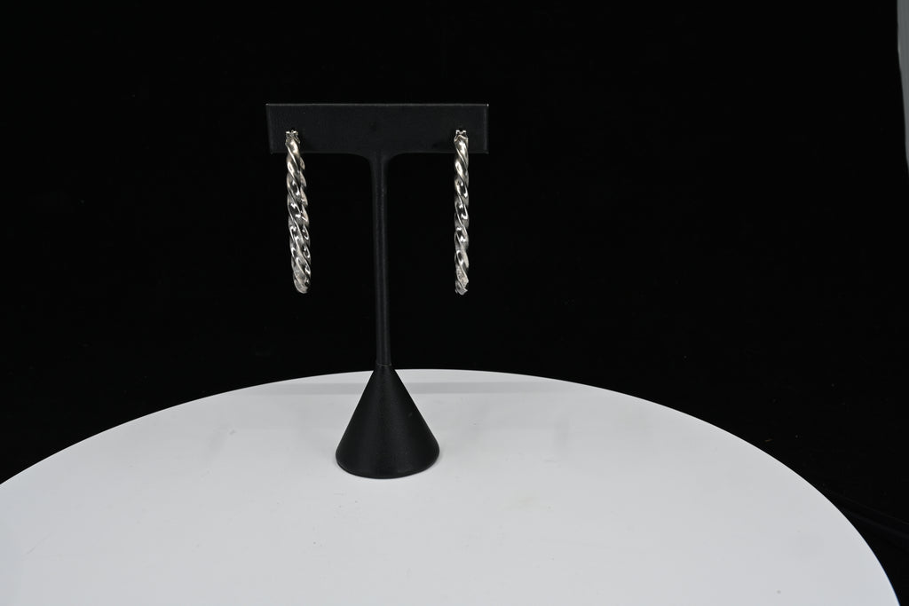 Sterling Silver Twisted Oval Hoop Earrings