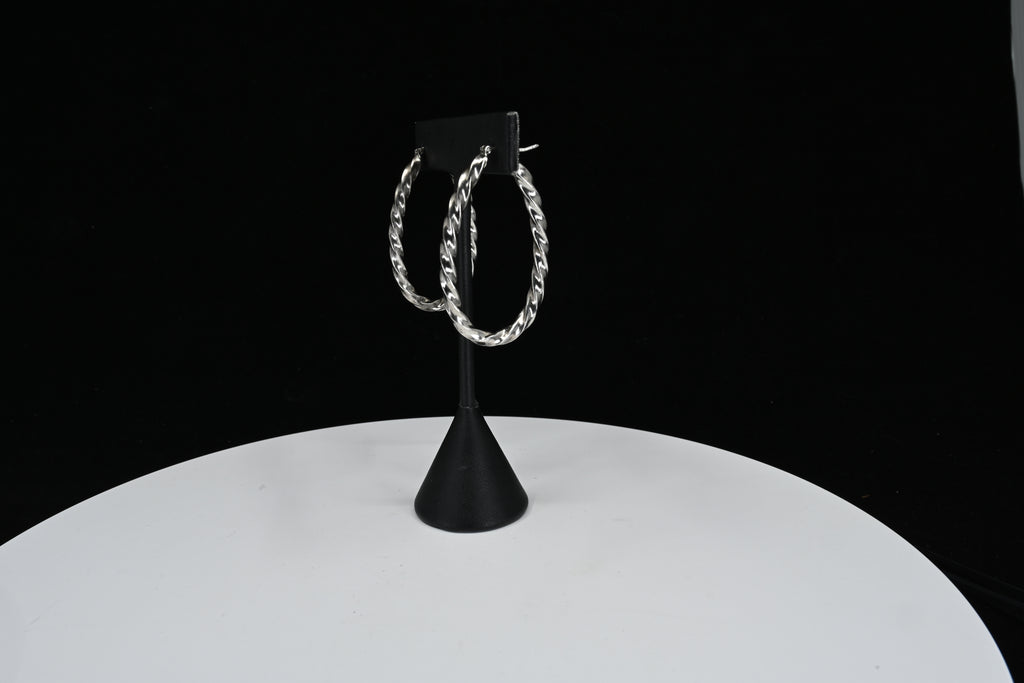 Sterling Silver Twisted Oval Hoop Earrings