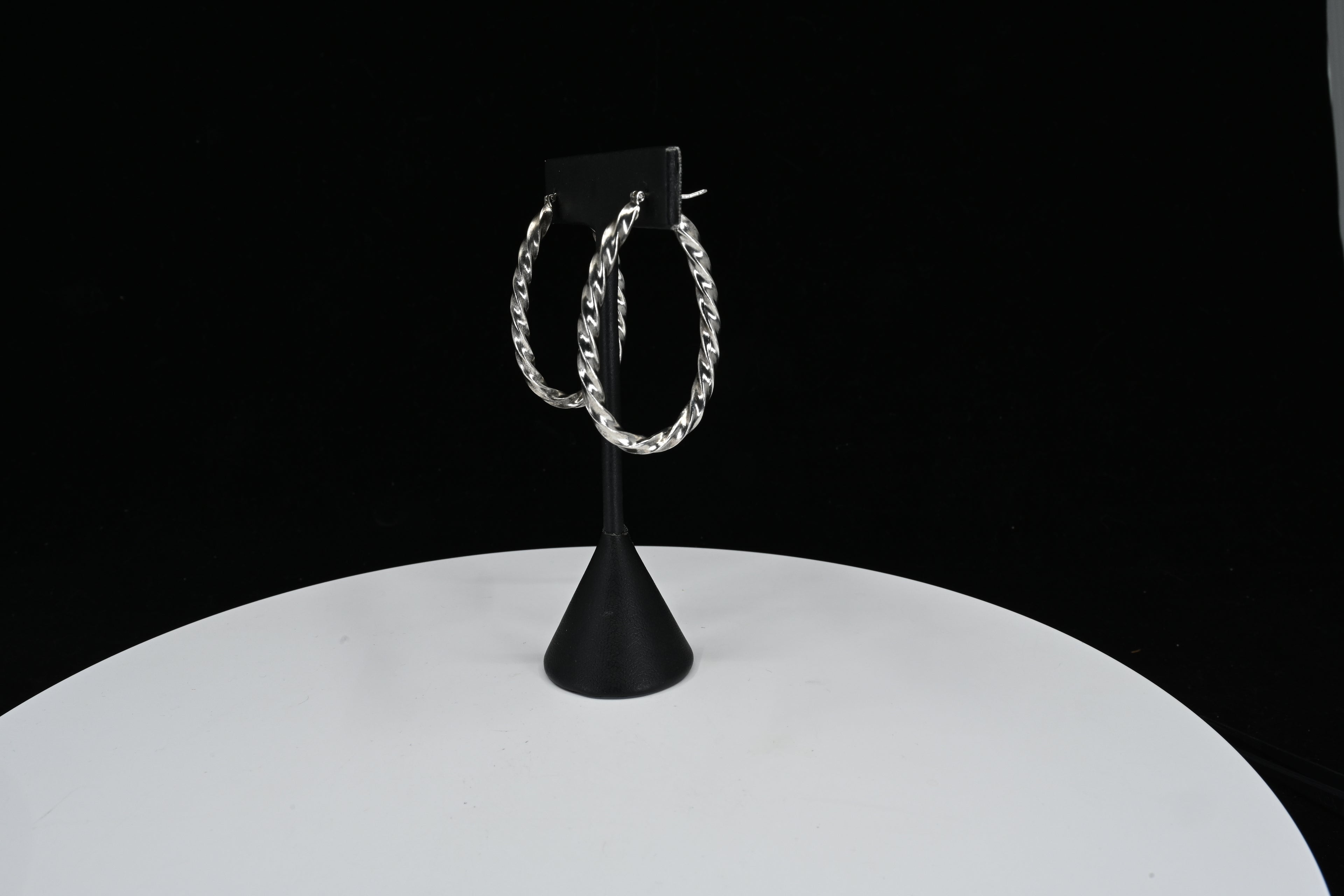 Sterling Silver Twisted Oval Hoop Earrings